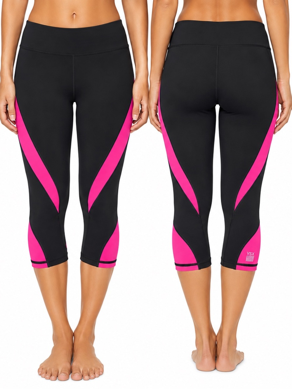VSX Black & Hot Pink Capri Leggings with Contrast Panels